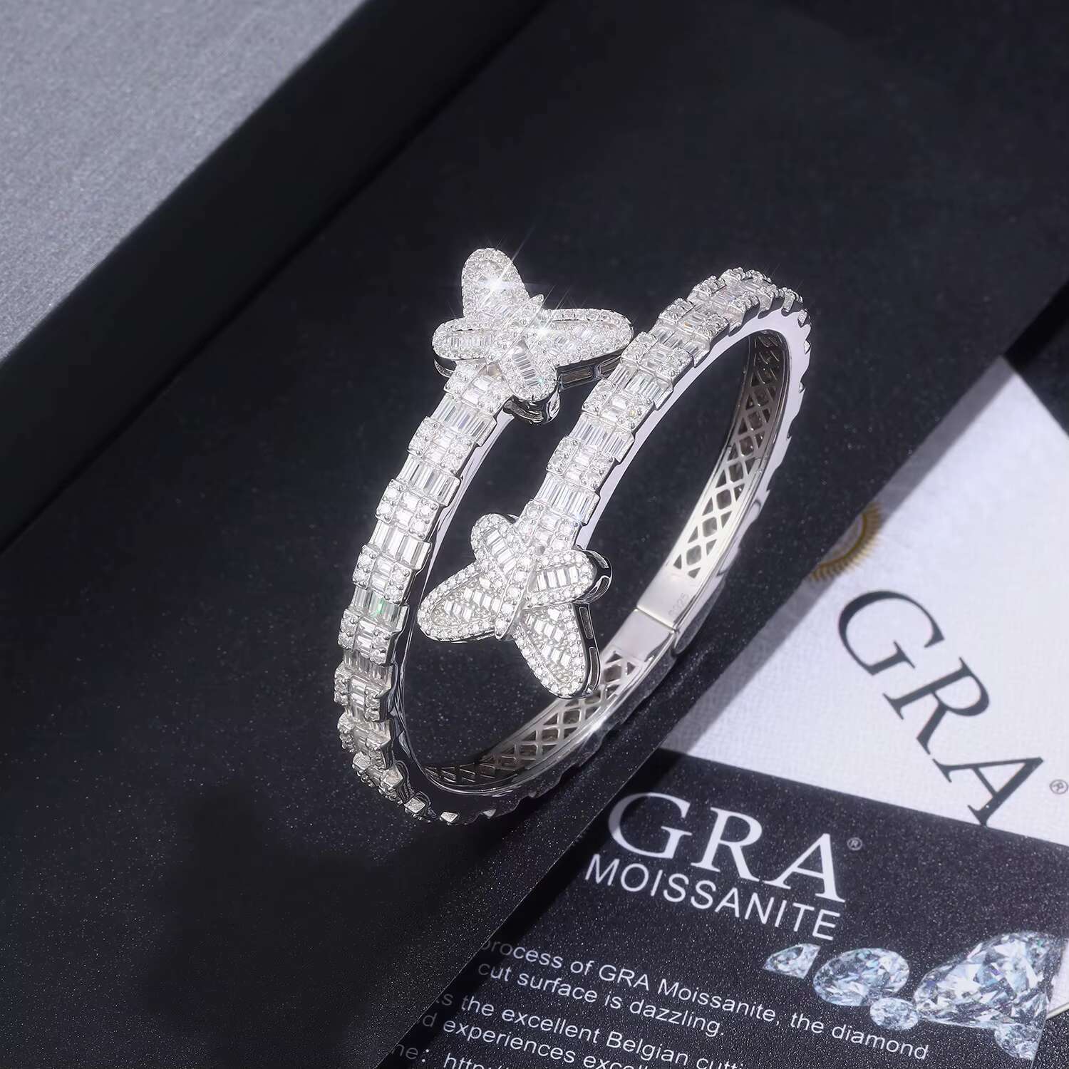 Ready Ship Solid S925 Gold Plated Hip Hop Bracelet Factory Wholesale VVS D Color Moissanite Diamond Butterfly Sterling Silver