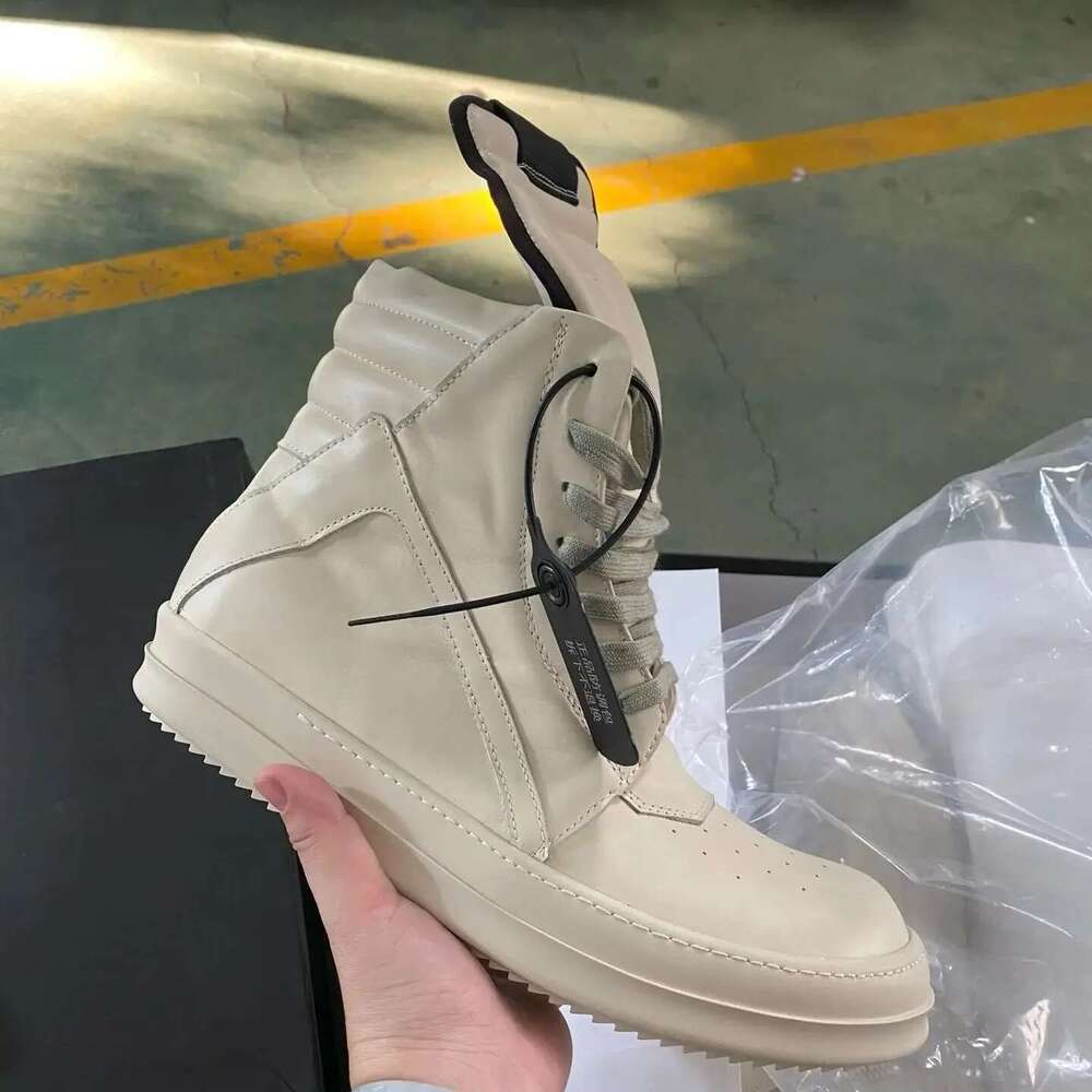 Brand Men Sneaker Ricks High Top Women Casual Shoe Ivory White Cowhide Ankle Boot Zip Flat Leather Shoes