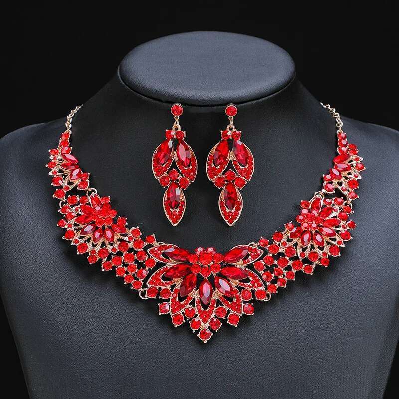 KMVEXO Exquisite Leaves Green Crystal Sets For Women Wedding Party Jewelry Accessories Stud Earrings & Necklace Set Gift