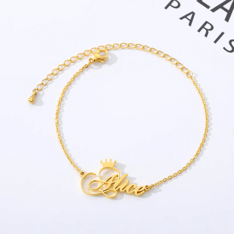 Customized Art Style Crown Name Bracelet Charm Jewelry Stainless Steel Chain Personalized Handmade Bracelet Femme Pulseras 250430
