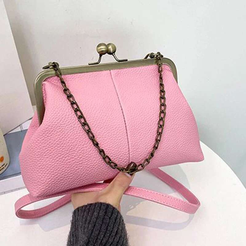 Vintage Soft Skin Shell New Lychee Pattern Handbag Simple And Versatile Shoulder Clip Chain Crossbody Women's Bag