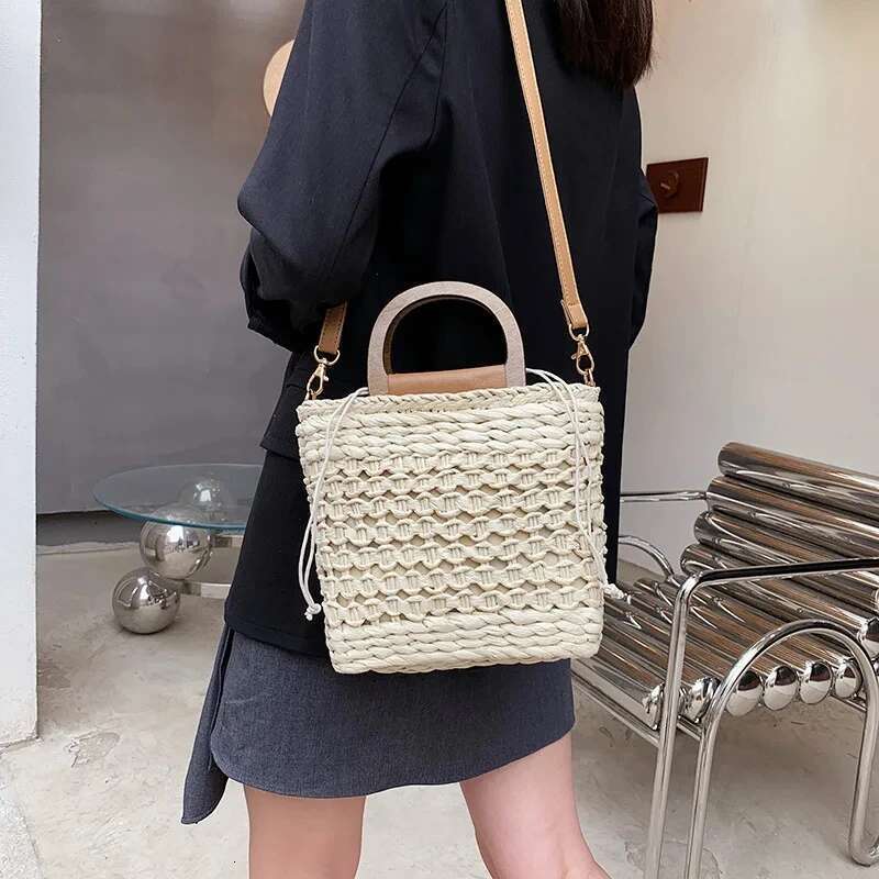 JIOMAY Women's Designer Handbag Summer Beach Tote Bag High-Quality Crochet Woven Purse With Drawstring Closure