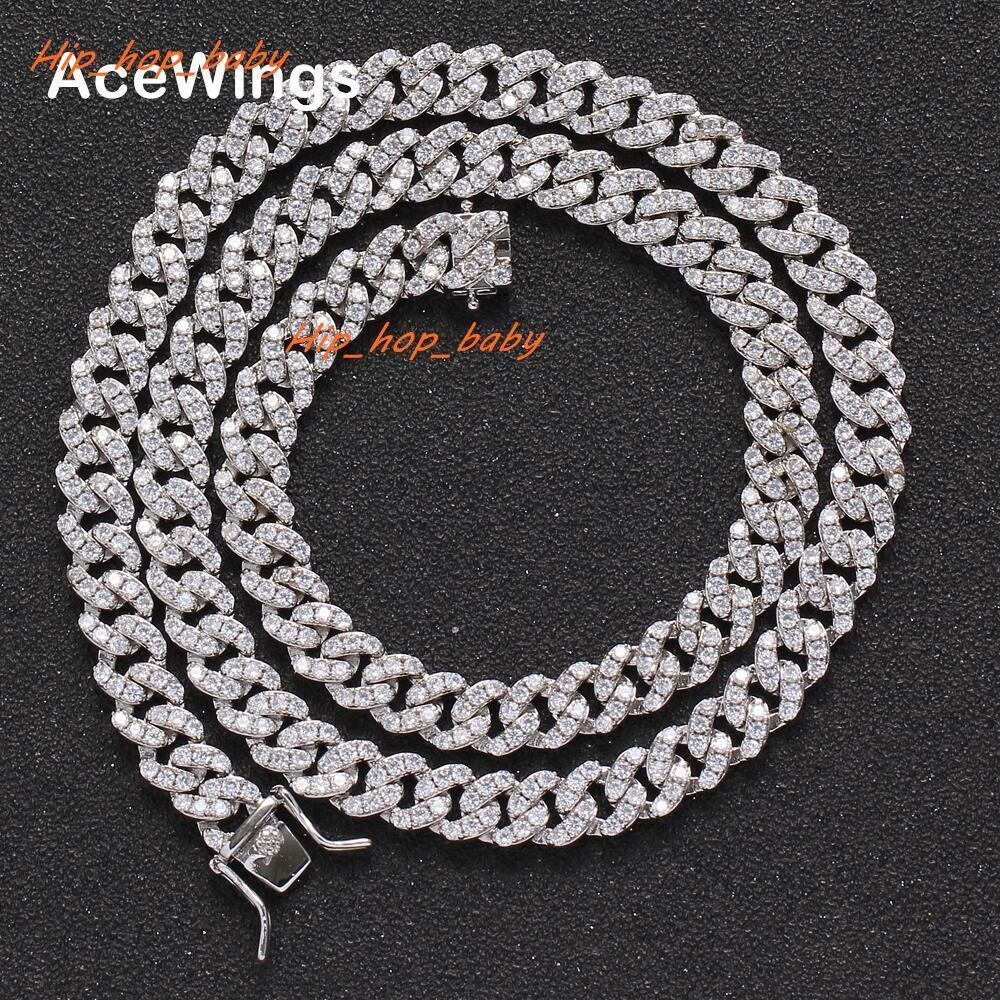 BC003 8mm Brass Setting MoissaniteCuban Link Chain Necklace Hip Hop Jewelry Bling CZ Chain Iced Out