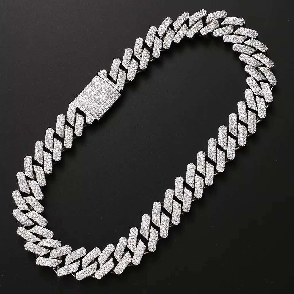 Hip Hop Fine Jewelry Men 20mm Chunky Miami Cuban Chain Cubic MoissaniteBrass 14k Gold Plated Thick Prong Cuban Link Chain Necklace