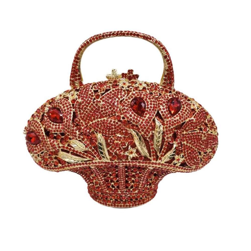 Dinner Bag New Flower Basket Inlaid With Diamonds Dinner Metal Hollow Rhinestone Women S Bag Banquet Hand Held Bag KQ
