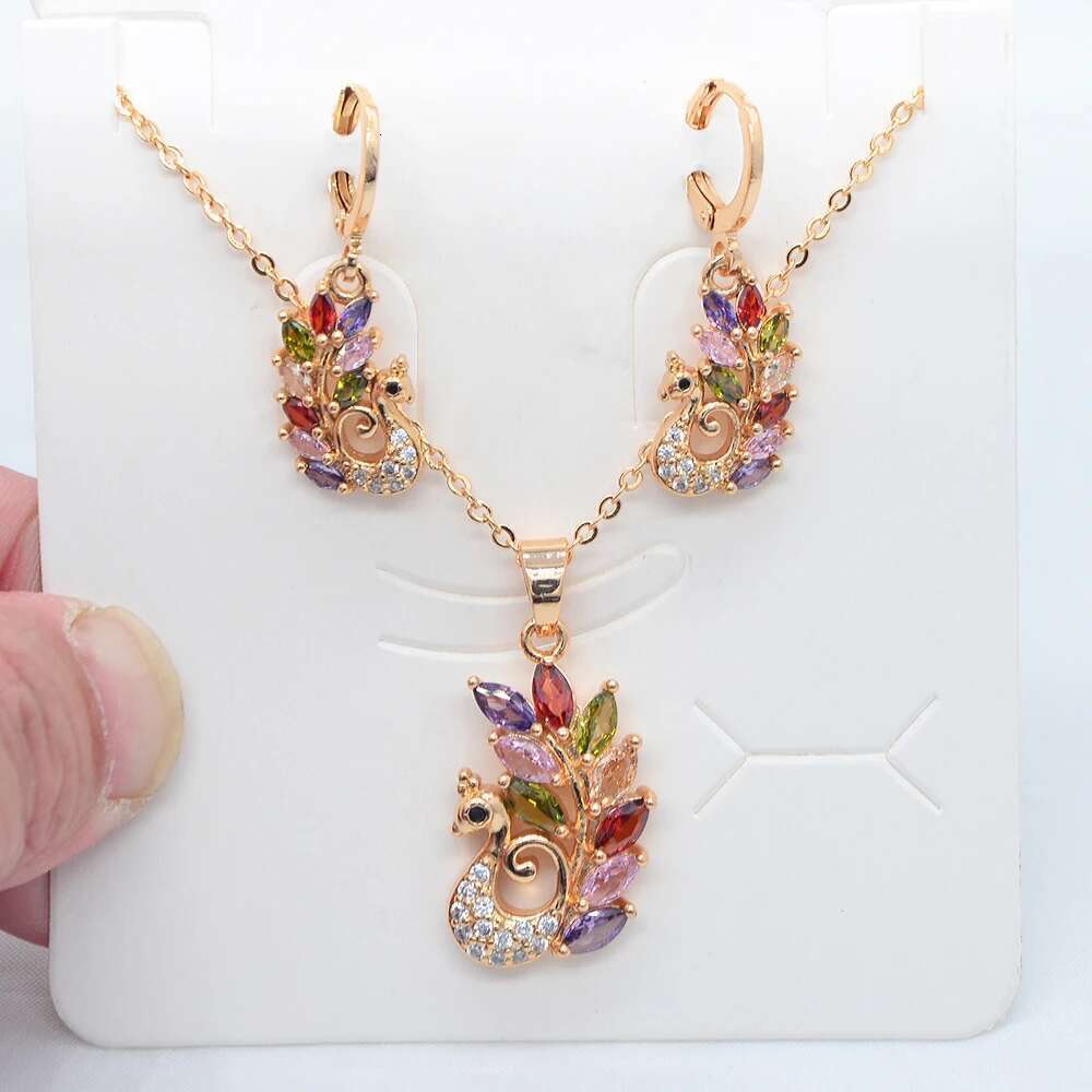 Fashion Gold Color Multicolor Cubic Zirconia Pea Jewelry Set For Women