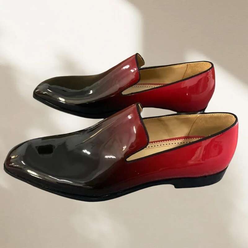 Business Luxe Gradient Dress Slip on Flats Comfortable Casual Shoes Mixed Color Patent Leather Loafers Men