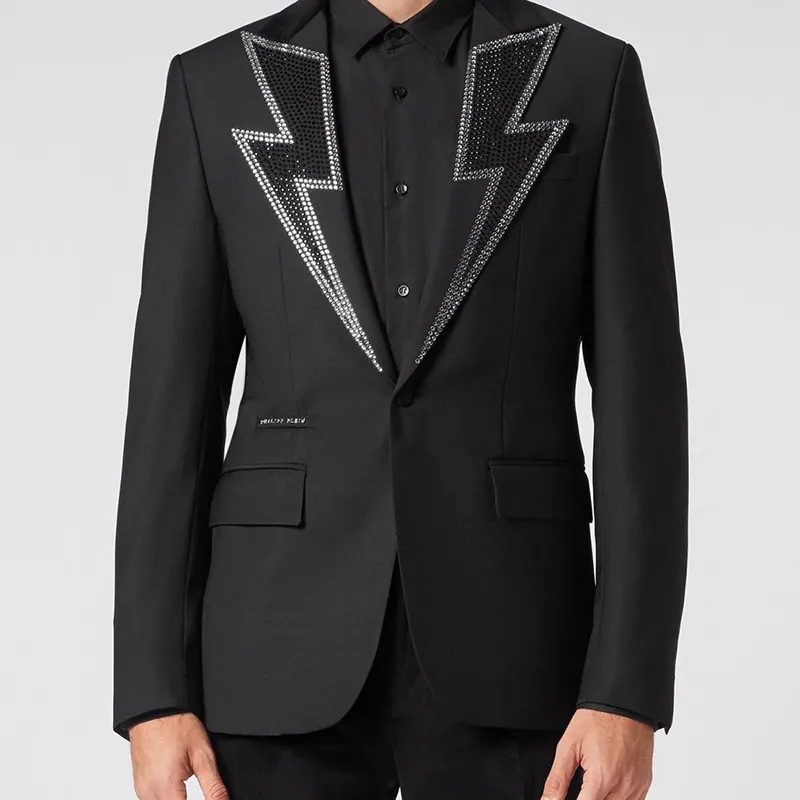 New Men's Suit Jacket Business Party Men's Formal Jacket Diamond Patch Formal Style Wedding Groom High Quality