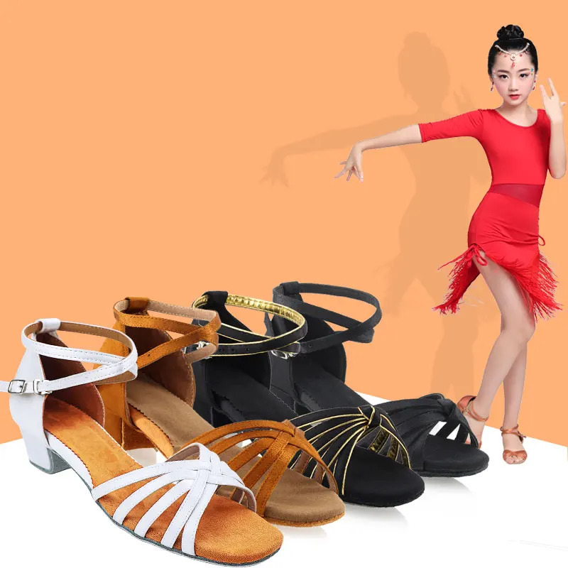 Girls satin Latin shoes low heel ballroom dance shoes adult tango salsa shoes practice Latin dance shoes for young ren performance 250425