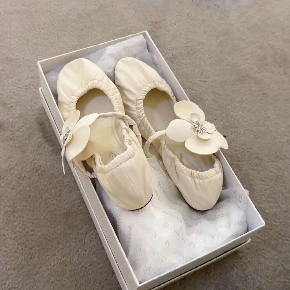 New Catwalk Flat Flower Mary Jane Elastic Band Casual Elegant Ballet Slip on Women's Shoes
