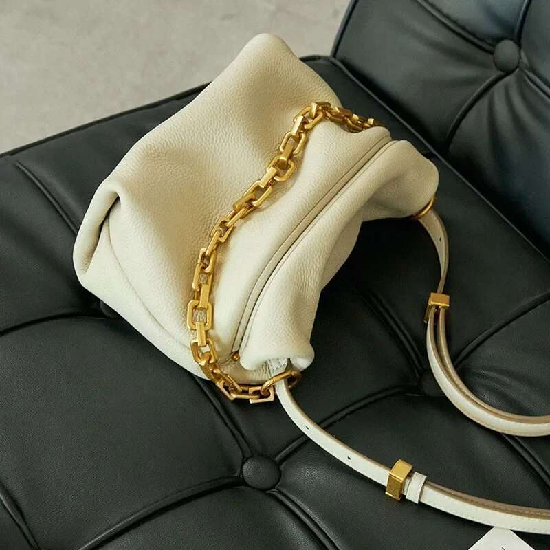 Trendy Fashionable Spring Summer New Women's Shoulder Cloud Pattern Chain Dumpling Shape Cow Leather Crossbody Small Bag