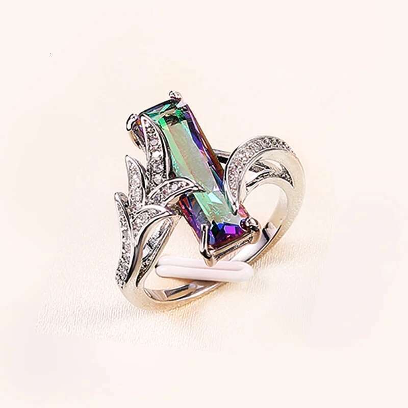 Huitan Multicolored Rectangular Stone Ring/Necklace Novel Design Anniversary Party Women Jewelry Factory Direct Selling Set