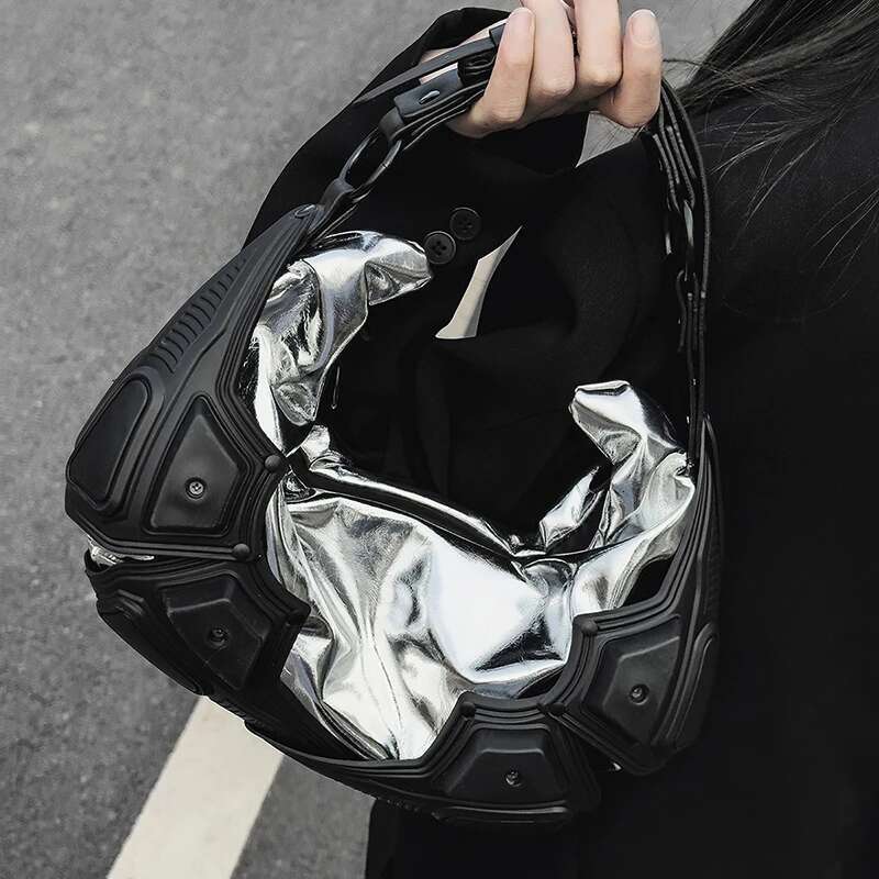 Designer Hobo Purse Half Moon Shaped Bags Metallic Leather Handbag