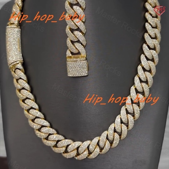 18mm Rapper Miami Cuban Link Chain Necklace 4 Rows 925 Silver Gold Plated Moissanite Cuban Chain