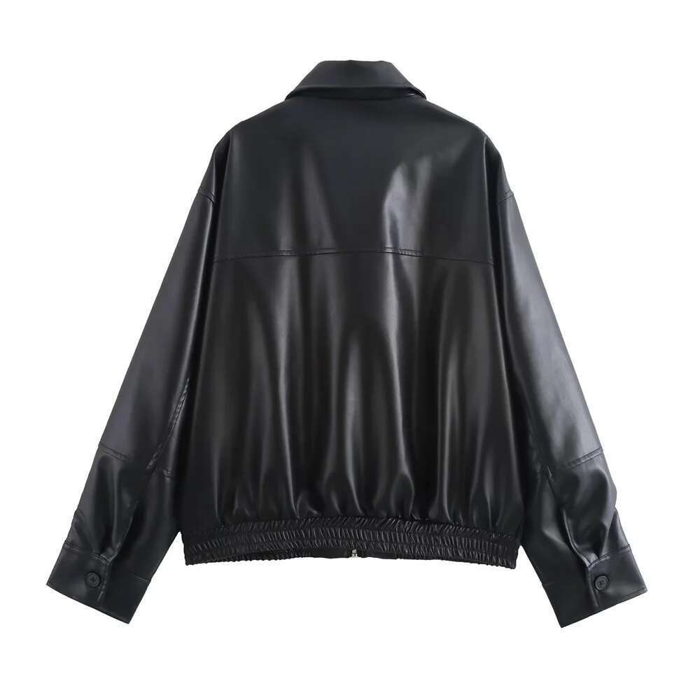 BM&MD&ZA autumn new women's clothing simple loose casual fashion all-match imitation leather pilot jacket