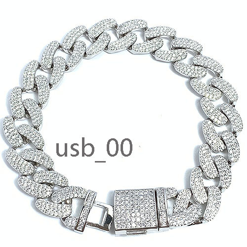 Mens Hip Hop Cuban Trends Charm Bracelet 925 Silver with Rhodium Plating and Zircon Stone for Wedding Party or Gift