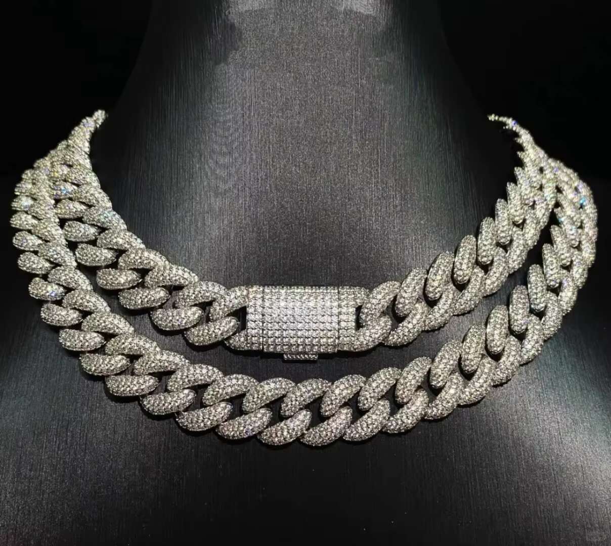 Customized 10mm 12mm Moissanite Diamond 925 Sterling Silver Pass Diamond Tester Cuban Bracelet Necklace Cuban Chain