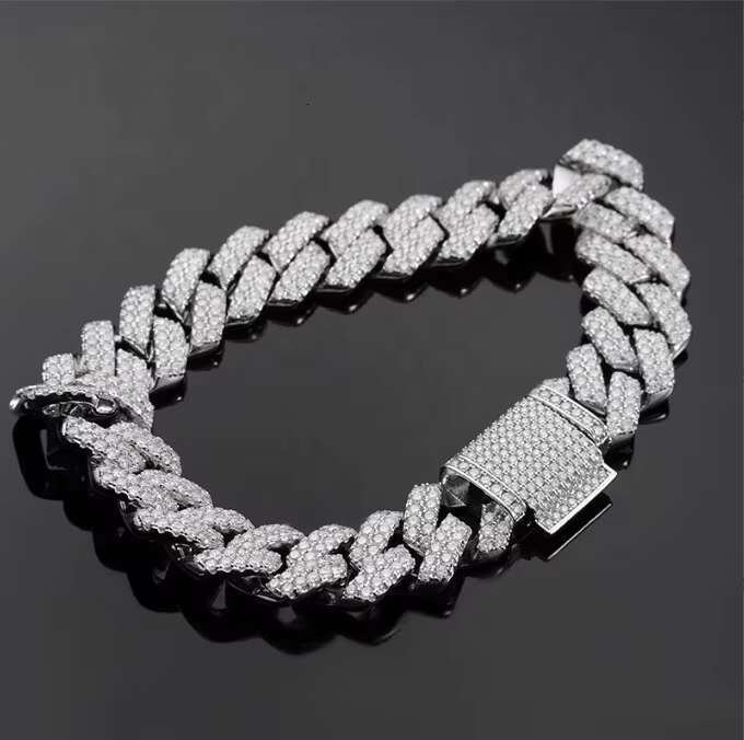 YSYH Jewelry Luxury Hip Hop 21cm Iced Out Sterling Silver Men Chain Moissanite Cuban Link Bracelet
