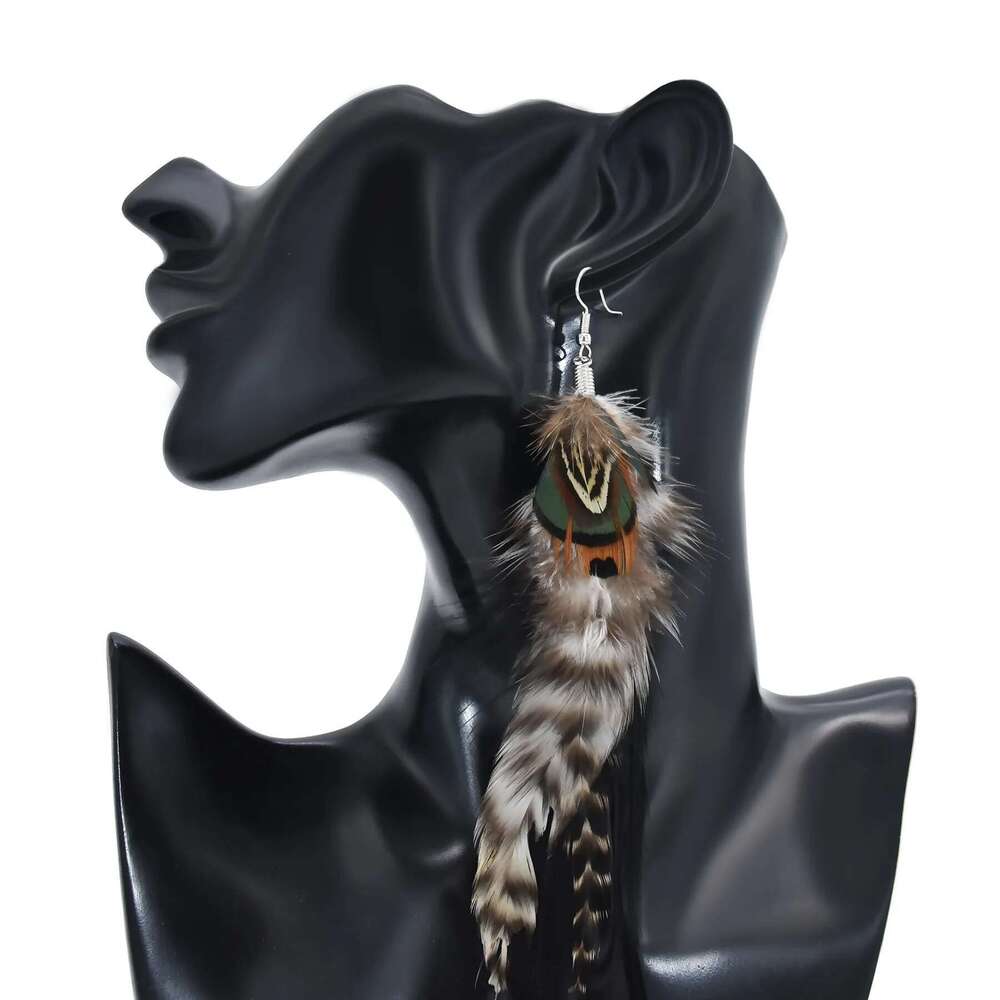 Bohemian Brown Blue Feather Tassel For Women New Indian Ethnic Long Drop Earrings Fashion Retro Christmas Jewelry