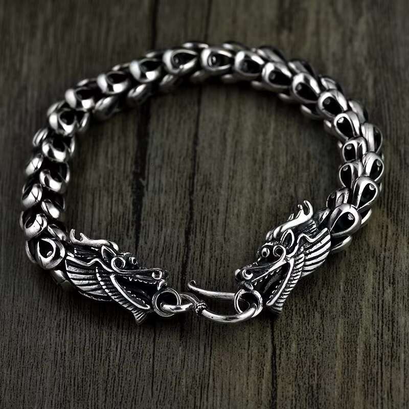 Hip Hop Jewelry Vintage Bracelets Real 925 Sterling Silver Chinese Dragon Scale Bracelet for Men Fashion Jewelry