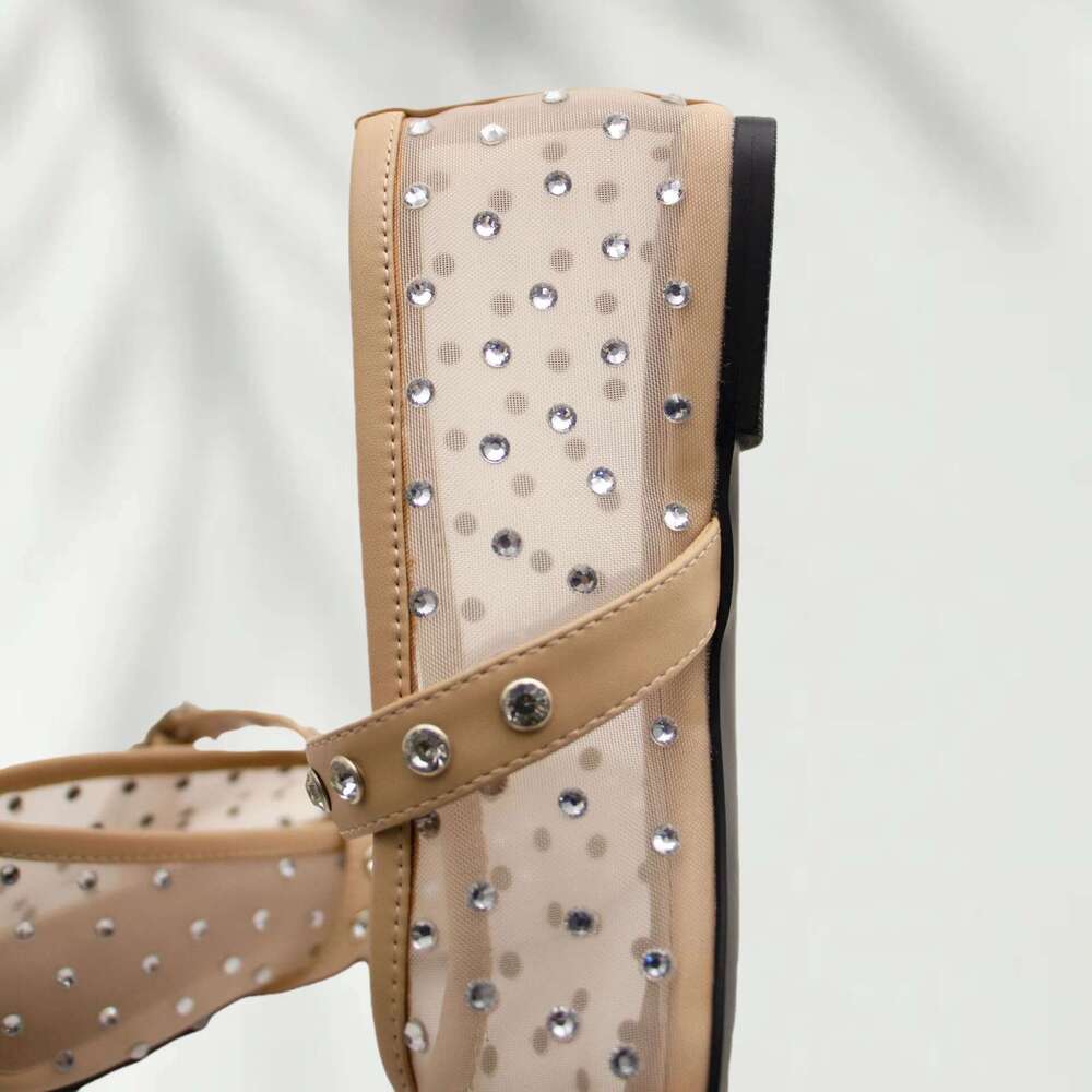 Breathable Flats Shiny Rhinestone Round Casual Shoe Elegant Buckle Soft Comfortable Sandals Women Shoes