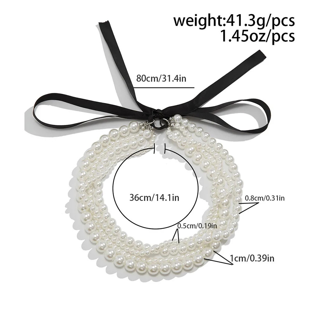 Elegant of white pearl multilayer long black ribbon necklace suitable for girls jewelry trend vacation wedding gift X0288 250415