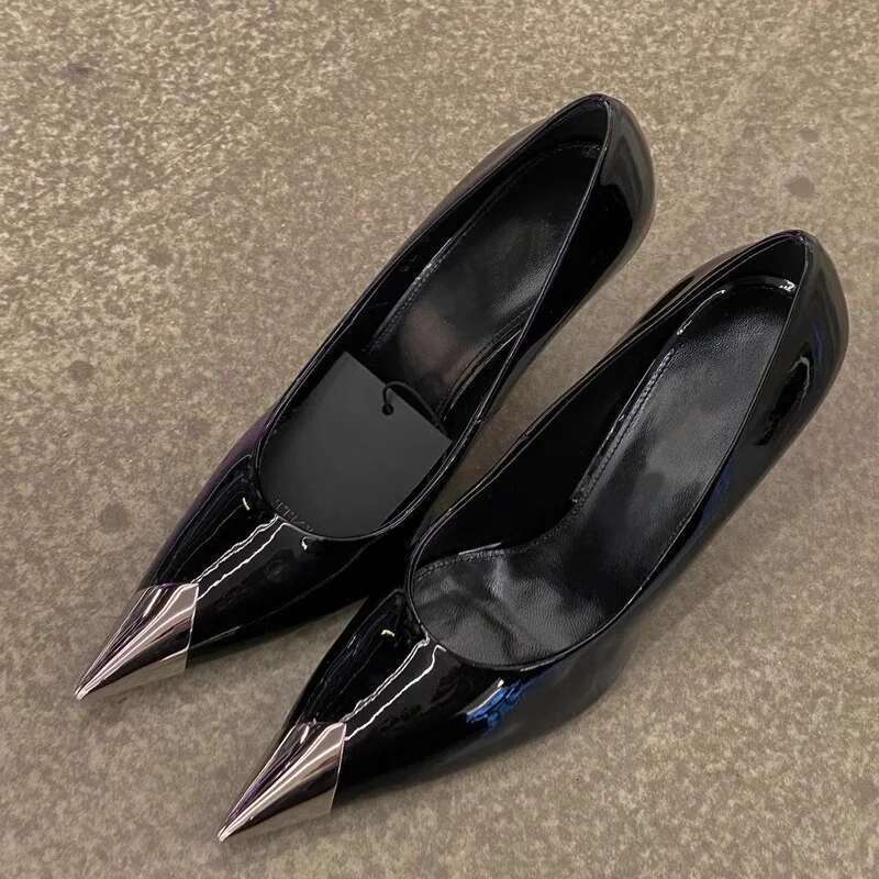 Quality Brand Women High Fashionable Ladies Elegant Shoes Pointed Metal Stiletto Heels Dinner Party Shoe