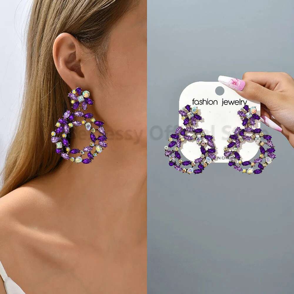 Purple Collection Fashion Crystal Drop Dangle Earrings For Women Designer Trendy Heart Petals Round Pendant Party Jewelry