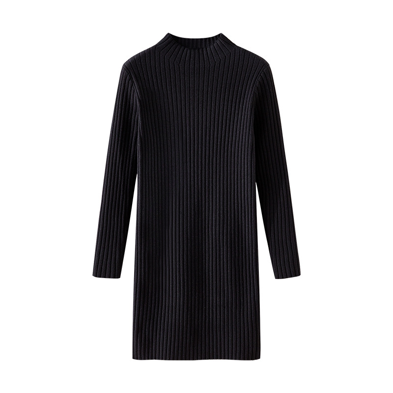 S151 Autumn and winter knee-length knitted dress for women with loose long sleeves and inner wear