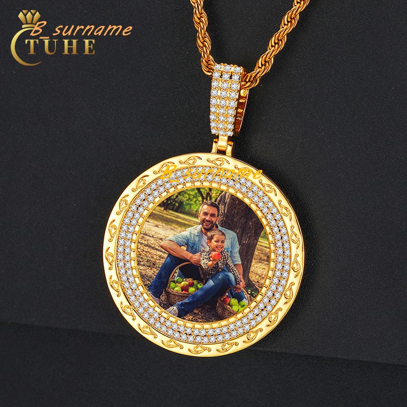 Wholesale Price 38mm 18K Gold Plated Brass CZ Diamond Iced Out Memory Locket Custom Photo Pendant