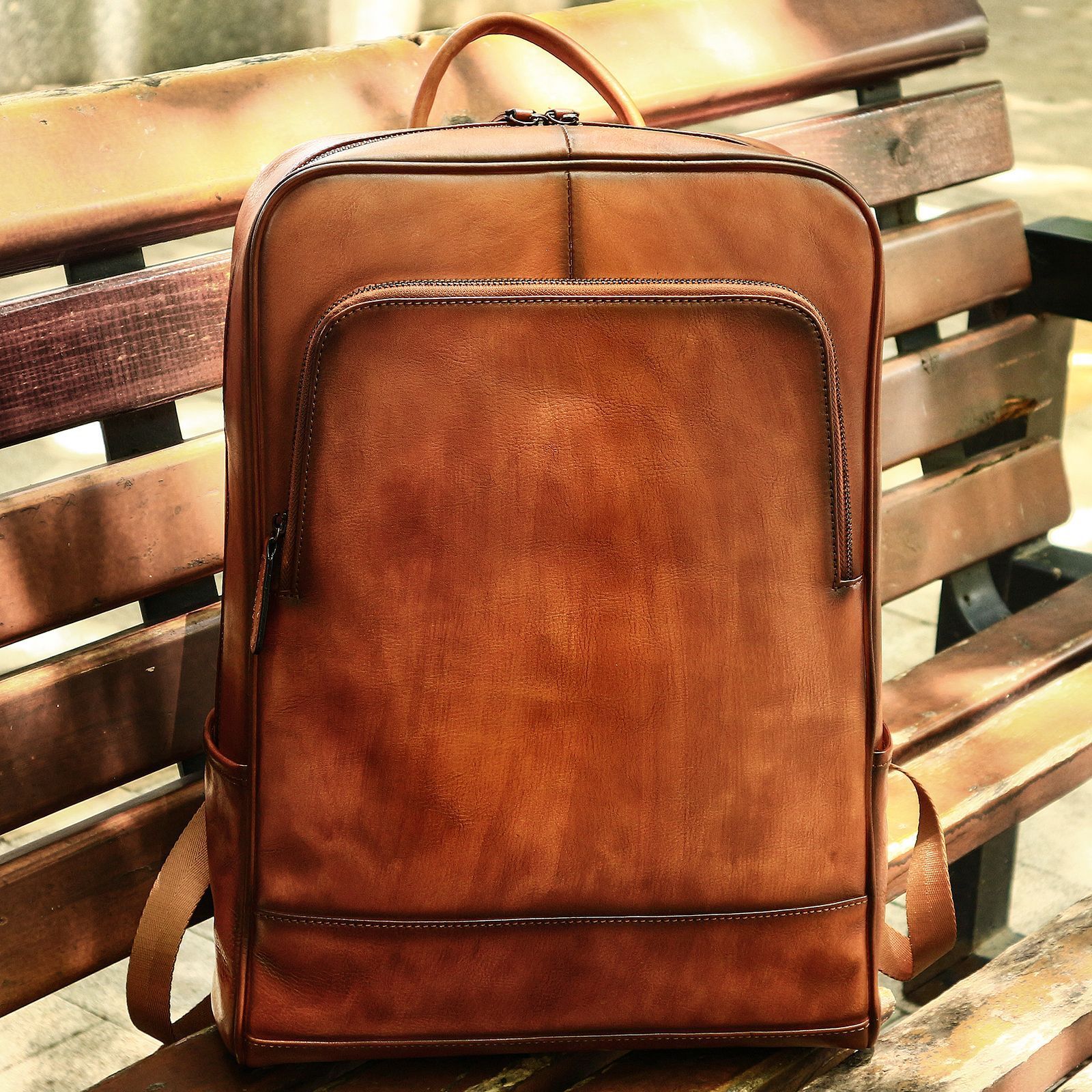 Men's New Genuine Business 15.6-inch Computer Bag Color Wiped Tree Paste Leather Headlayer Cowhide Backpack