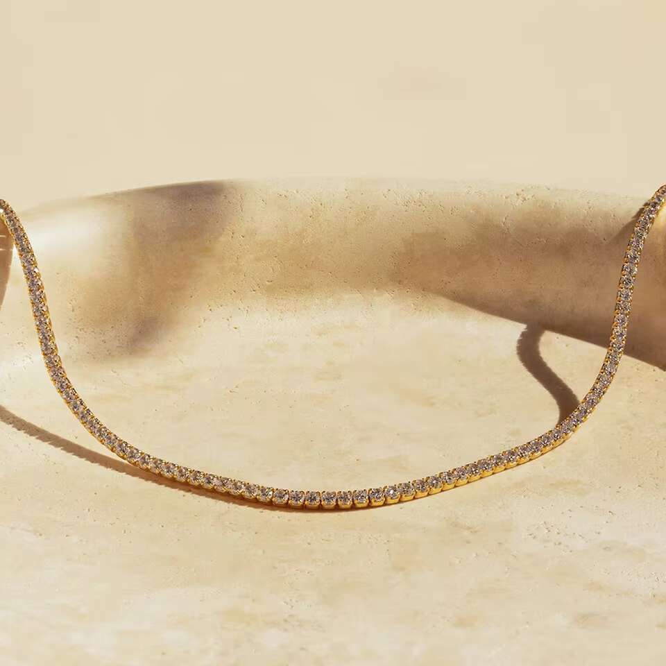 EManco Minimalist Gold Plated Stainless Steel Necklace Diamond Tennis Chain Choker Necklace