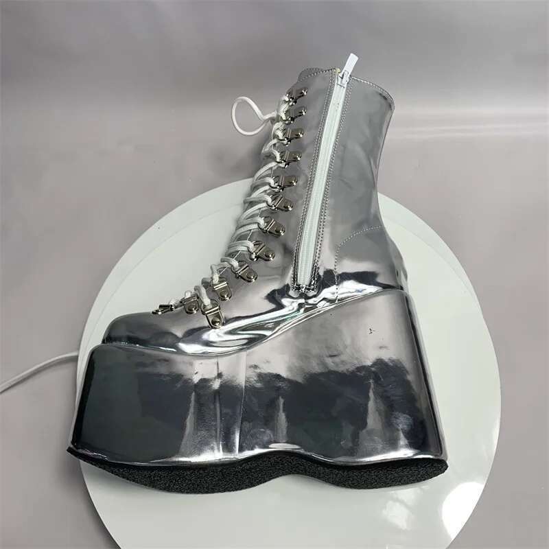 Punk Platform Strappy Chunky Sandals Solid Thick Summer Boots Sexy Party Women Shoes Metal Button Fashion Shallow