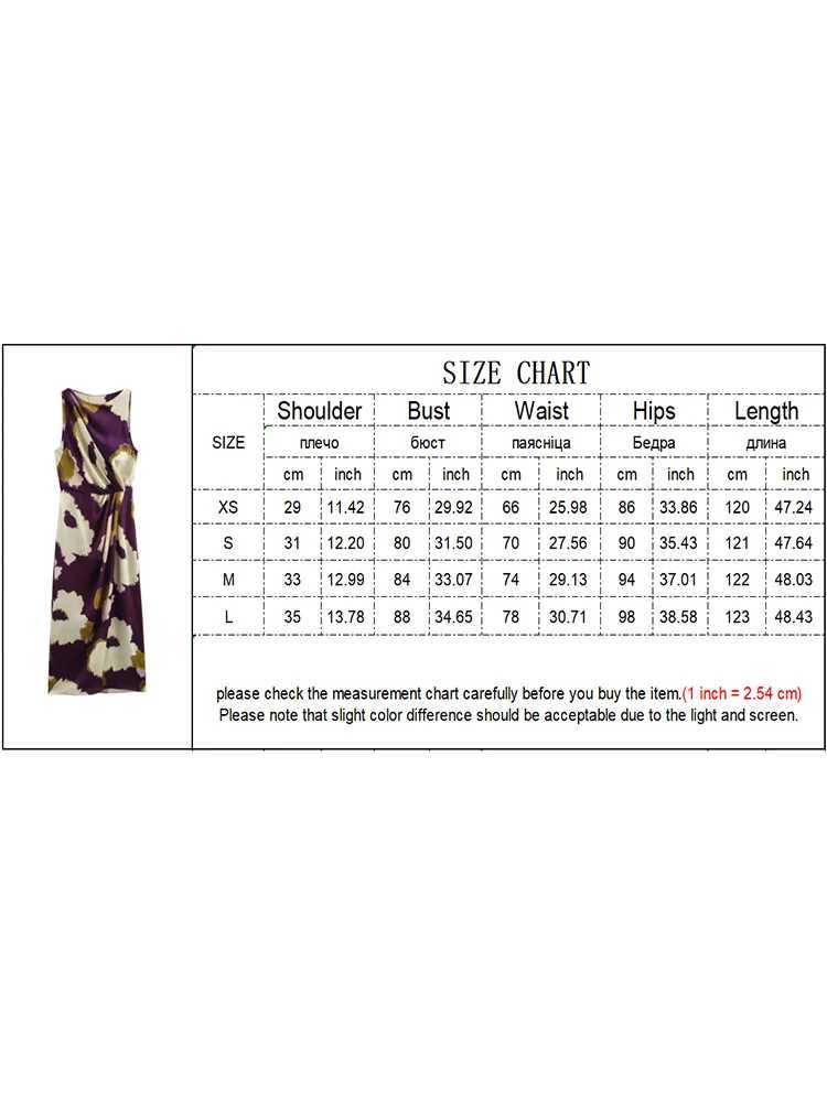 TRAF Womens Summer Long Dress 2025 New Party Fashion Retro Womens Sleeveless Printed Round Neck Midi Dress W250430