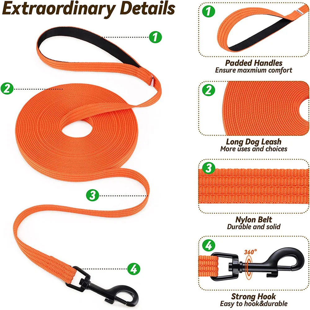 Nylon dog training strap walking pet leash long drawstring traction rope for small dogs 4.5M 10M 15M lead project 250427
