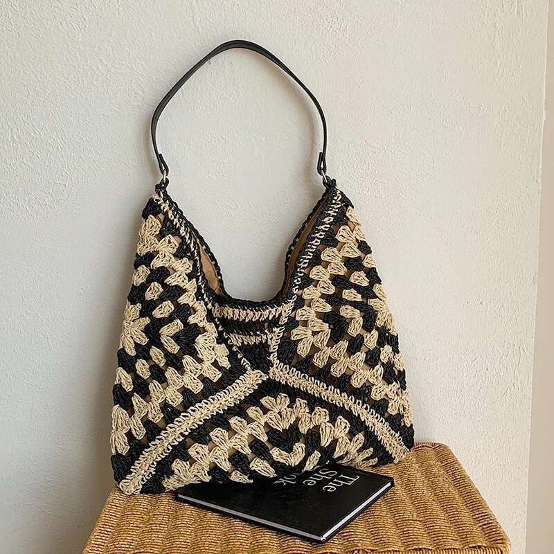 designer bag Popular Women's Woven Straw Shoulder Bag Medium Size Handbag With Handle For Beach Vacation