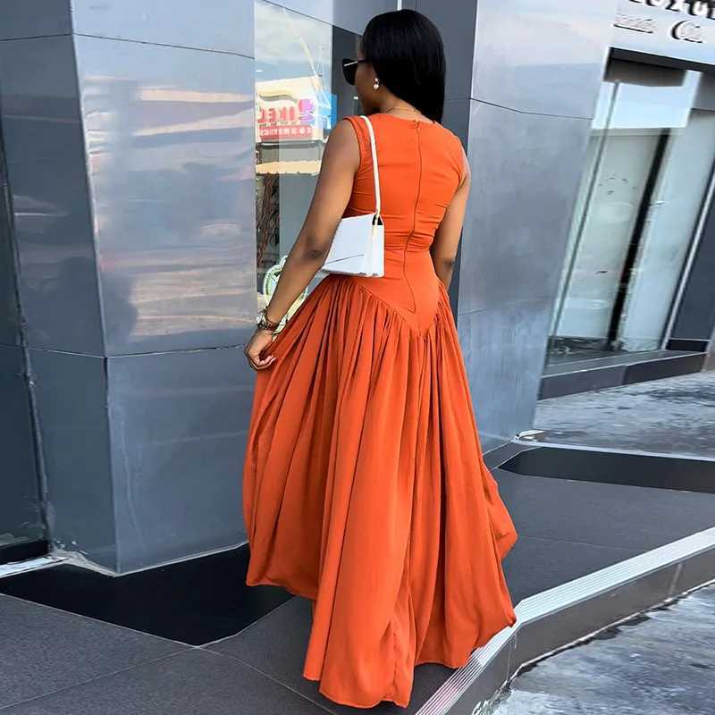 Strapless hollow solid O-neck womens dress sleeveless street sexy ankle length vest loose fit shirt 2024 W250430