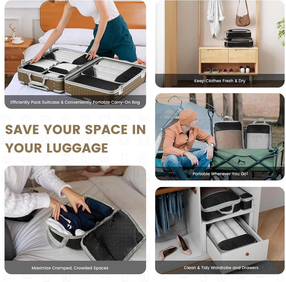 6-piece travel compressed packaging cube storage manager set with shoe bag mesh visual luggage portable lightweight suitcase 250430
