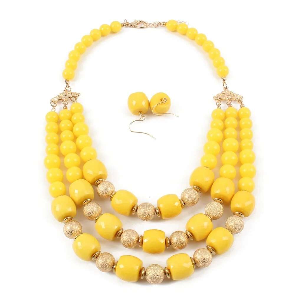 Trendy Fashion Colored Acrylic Big Beads Handmade Beaded Statement Necklace Earrings Jewelry Set Women's Party Accessories
