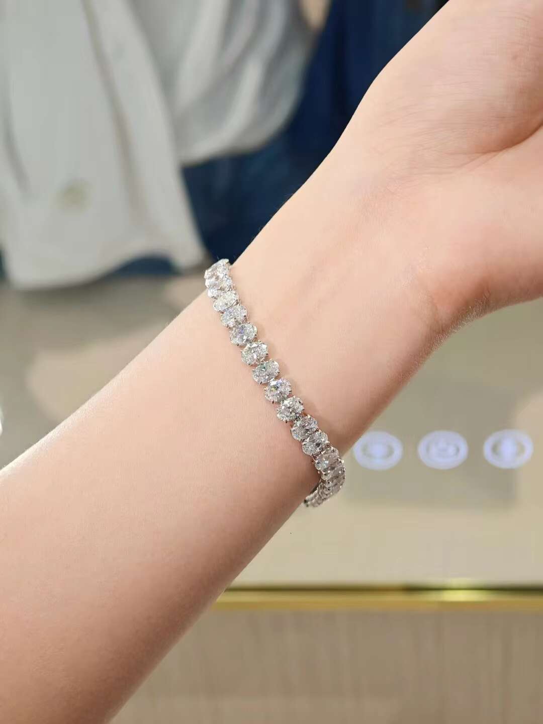 IGI Certified VVS1 VVS2 HPHT Lab Grown Diamond 14k 18k White Gold Oval Tennis Bracelet Fashion Jewelry