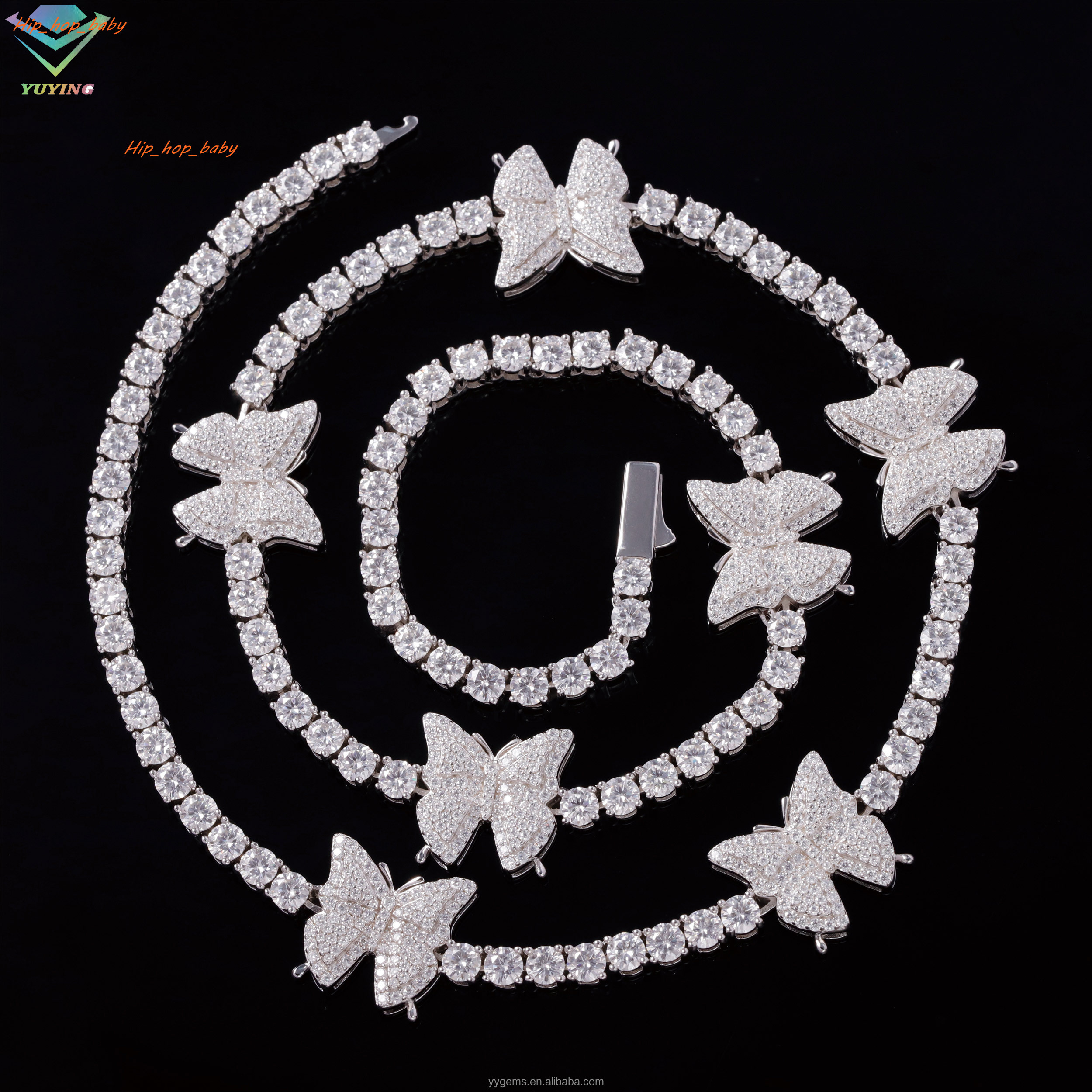 Beautiful Moissanite Butterfly Tennis Chain 3mm Wide 925 Solid Silver VVS Diamond Women Necklace Butterfly Tennis Link Chain