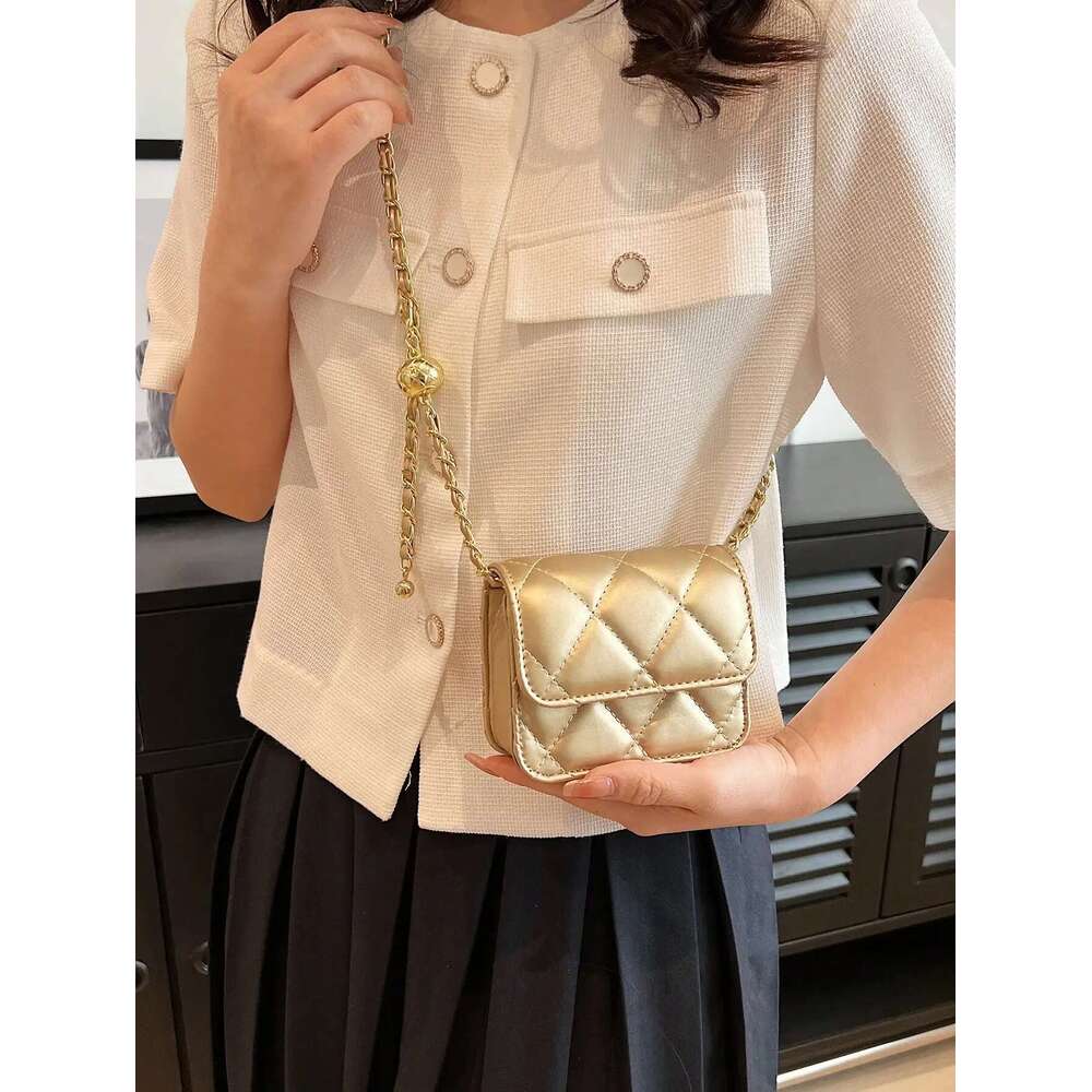 Simple And Versatile Texture Mini With Gold Ball Chain Strap Shoulder Crossbody Purse Women's Bag
