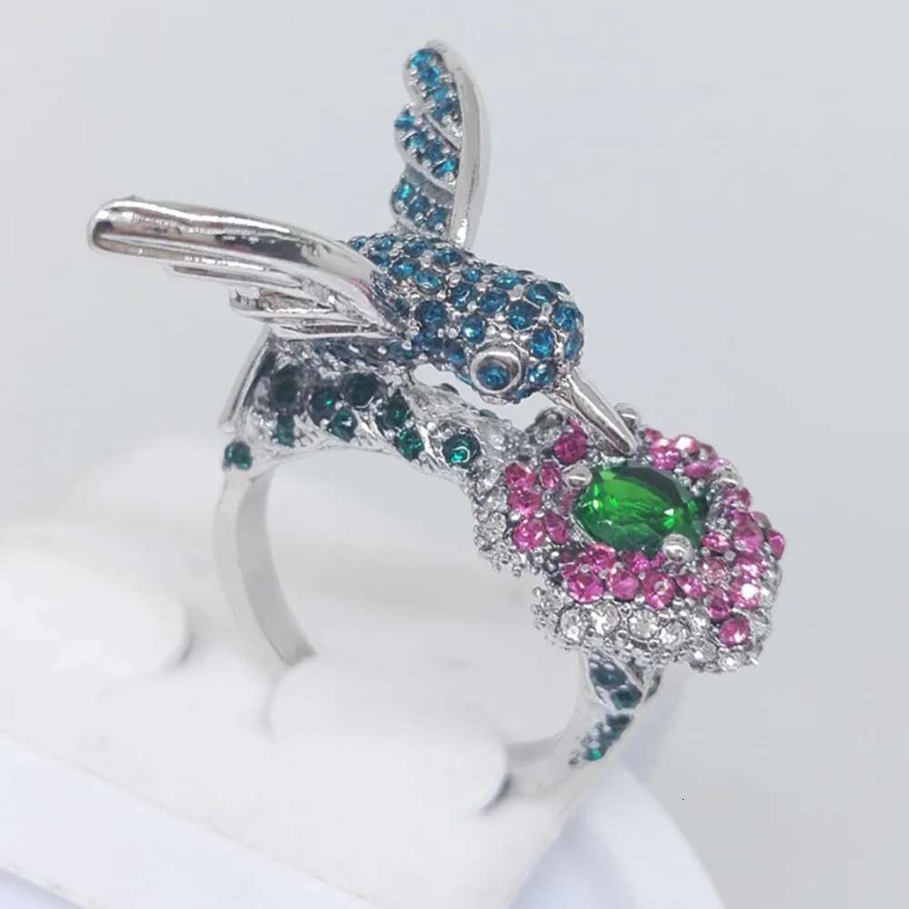 Girl Fashion Women's Plated Crystal Rhinestones Bird Flower Ring Wedding Engagement Jewelry Whole Sale