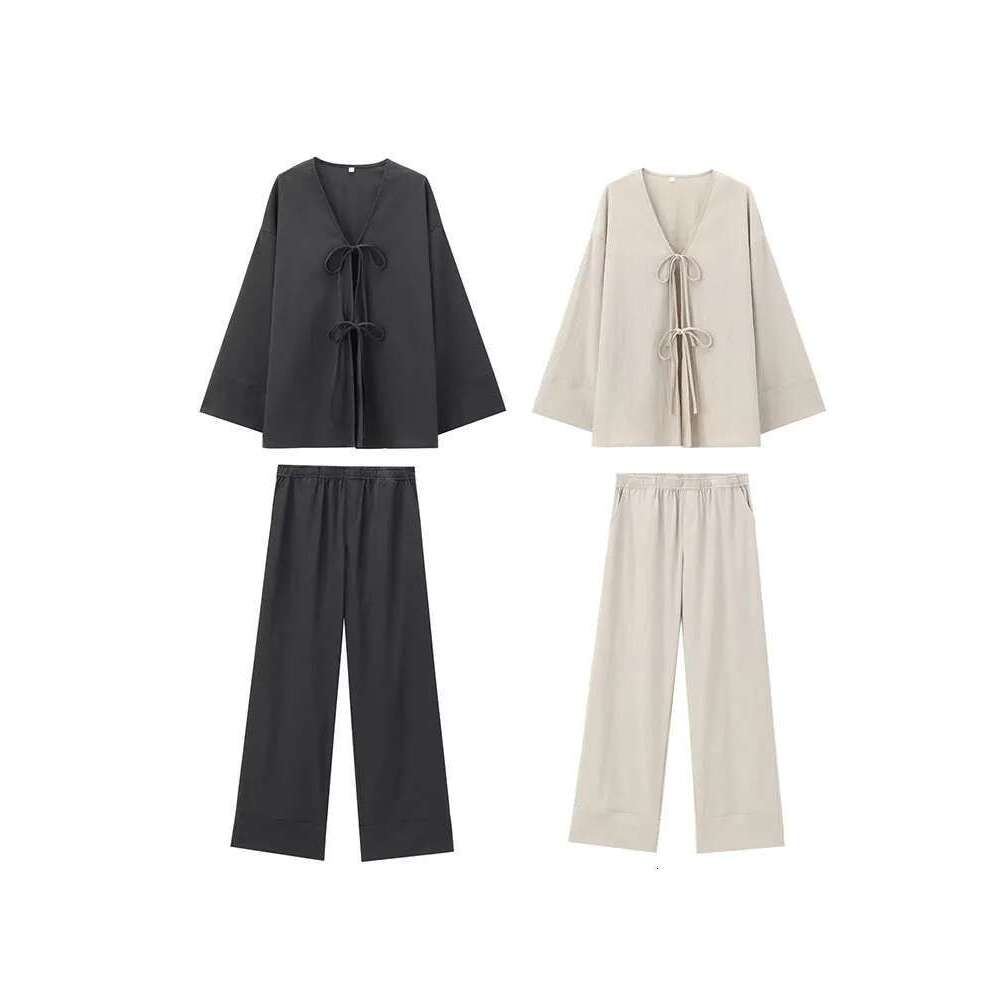 2024 European And American Style Women's Clothing New Fashion Temperament V-Neck Texture Kimono Shirt Trousers Suit