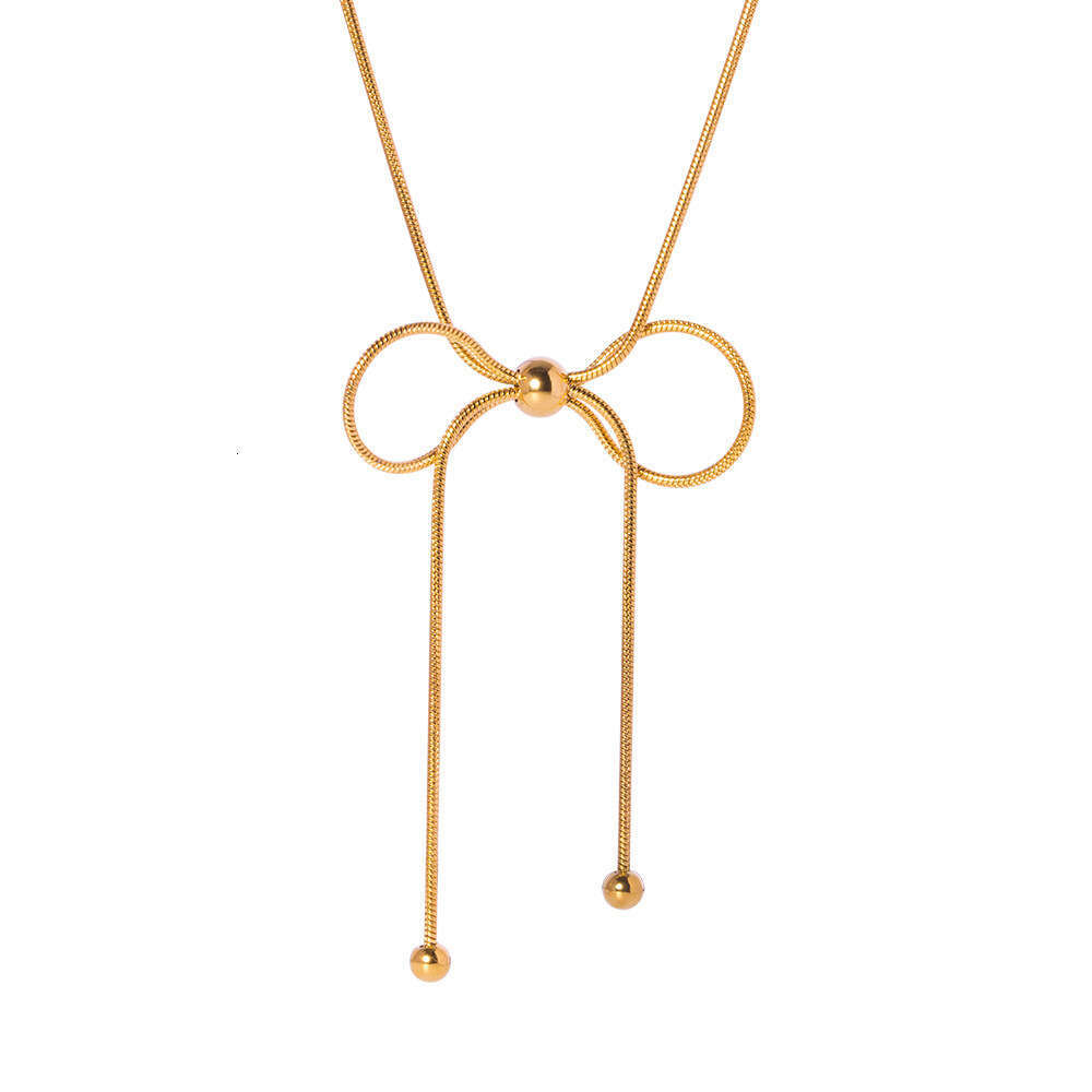 Instagram Iuencer's Same Style Drawstring Butterfly Design Necklace, Gold Titanium Steel Lock Chain, High-End Accessory