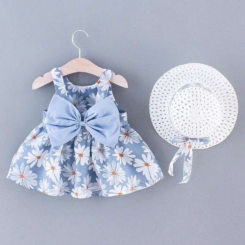 (Girls 0-3 Years Old) Summer New Girls Floral Print Little Fresh Everyday Sweet Princess Dress With Bow