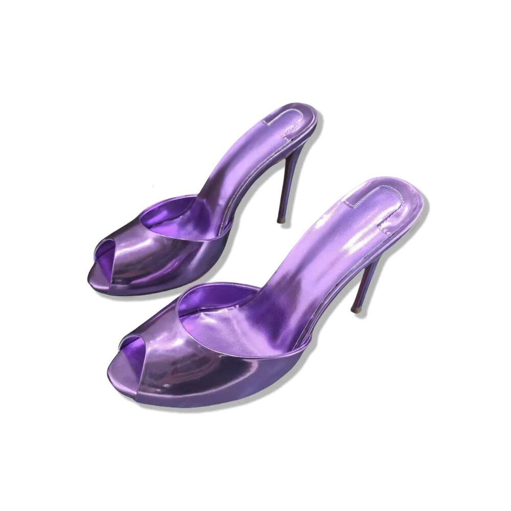 Solid Color Sandals Classic Fish Mouth Shoes Patent Leather High Heels Open Toe Fashion Women Slippers Home Mul