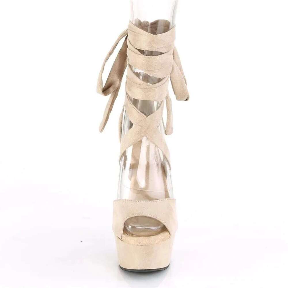 Fashion Designer Women Sexy Open Toe Peep Sandals Ankle High Heels Thick Soled Cross Strap Party Dance Shoes