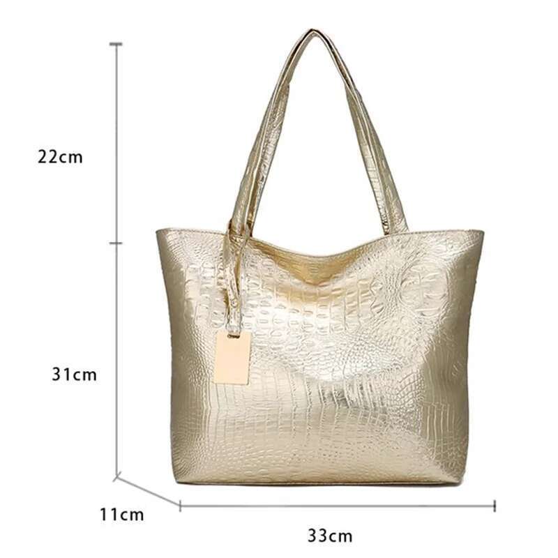 Brand Fashion Casual Women Shoulder Sier Gold Black Crocodile Handbag PU Leather Female Big Tote Bag Ladies Hand Bags Sac Bag