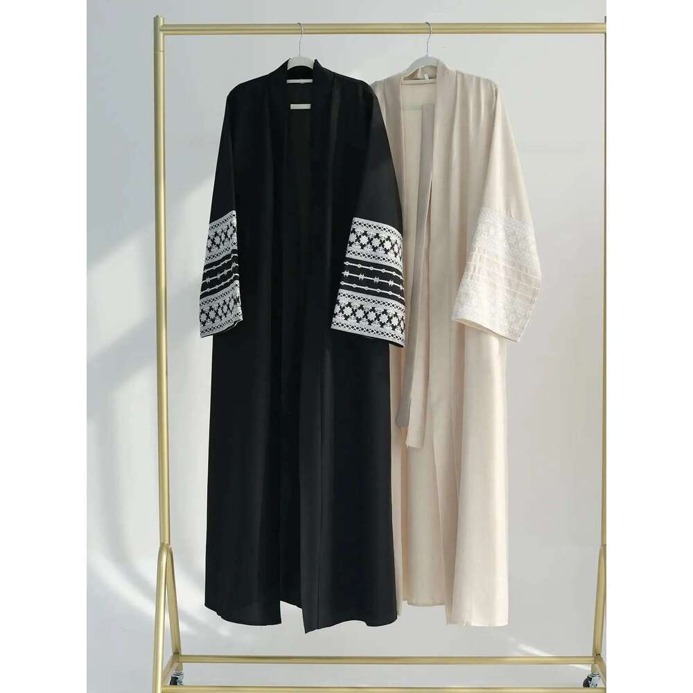 Fashion Embroidery Kimono Oversized Robe Syari Female Full Length Muslim Outerwear Worship Service Abaya With Belt Wy1946